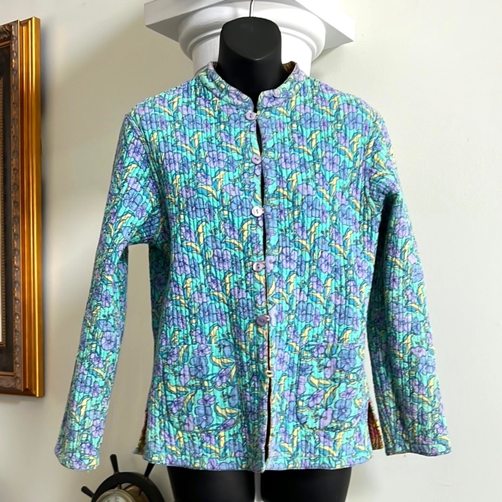 Anu by Natural Reversible Quilted Button-up Jacket 🧥 Art to Wear Lagenlook Sz Sm